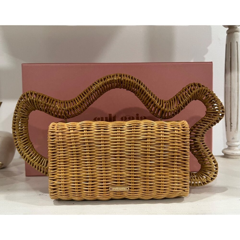 Cult Gaia Elsa Wavy Rattan Clutch Bag - Wearable Abstract Art Wicker Rattan - Picture 2 of 11